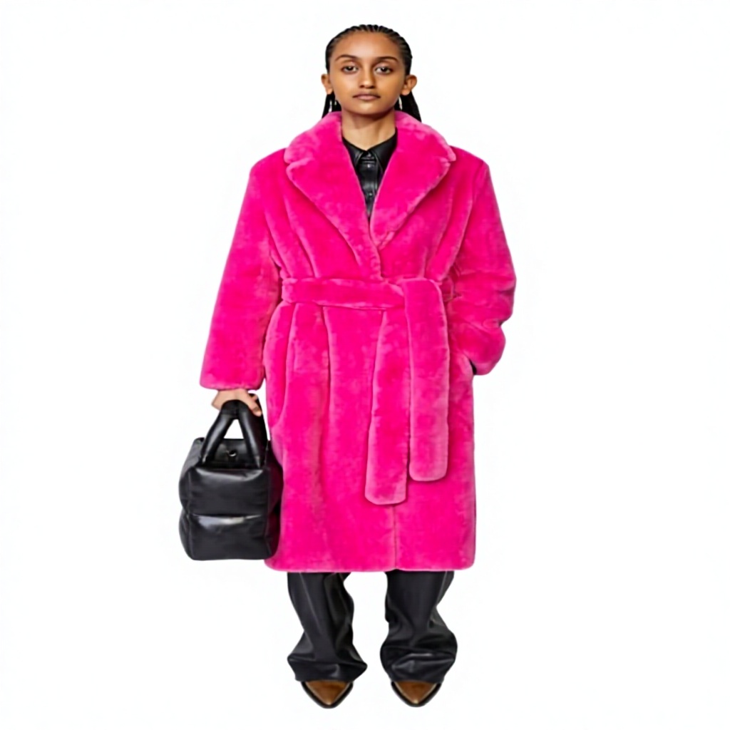Col tailleur rose rouge + ceinture fourrure de lapin