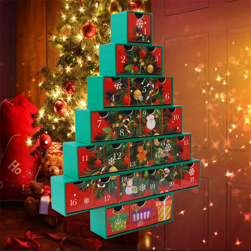Yeni 24 kutuları ağacı şekli Diy noel Advent takvimi özel yılbaşı ağacı Advent takvimi çocuklar hediye kutusu Advent takvim kutusu