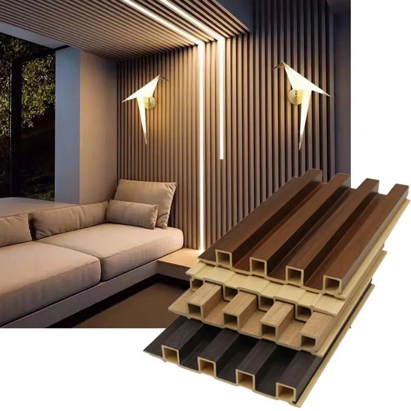 Impermeable e ignífugo decoración decorativa pared WPC PVC bambú carbón madera chapa pared tablero mármol pegatina panel estriado