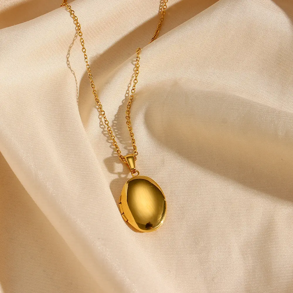 2024 à la mode forme ovale médaillon collier de haute qualité en acier inoxydable 18k or médaillon collier Support Logo personnalisé ou modèles