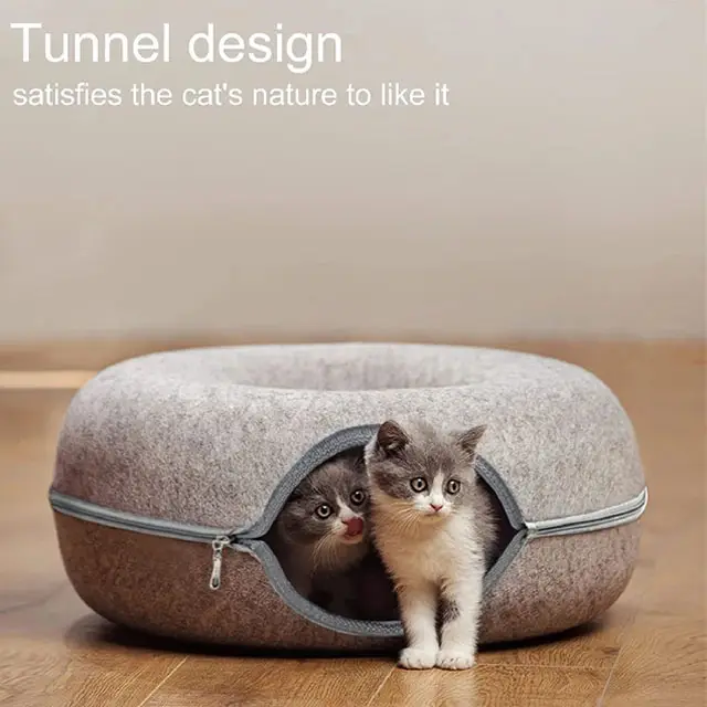 Cama de gato de fieltro de color gris duro Tunnel Cat Cave marca personalizada