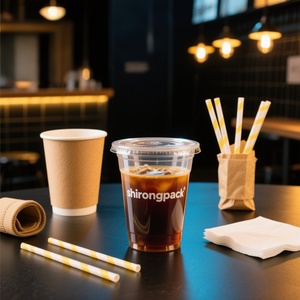 定制印花宠物一次性塑料杯，带盖和吸管 -- 用于泡茶、果汁的环保透明冷饮容器