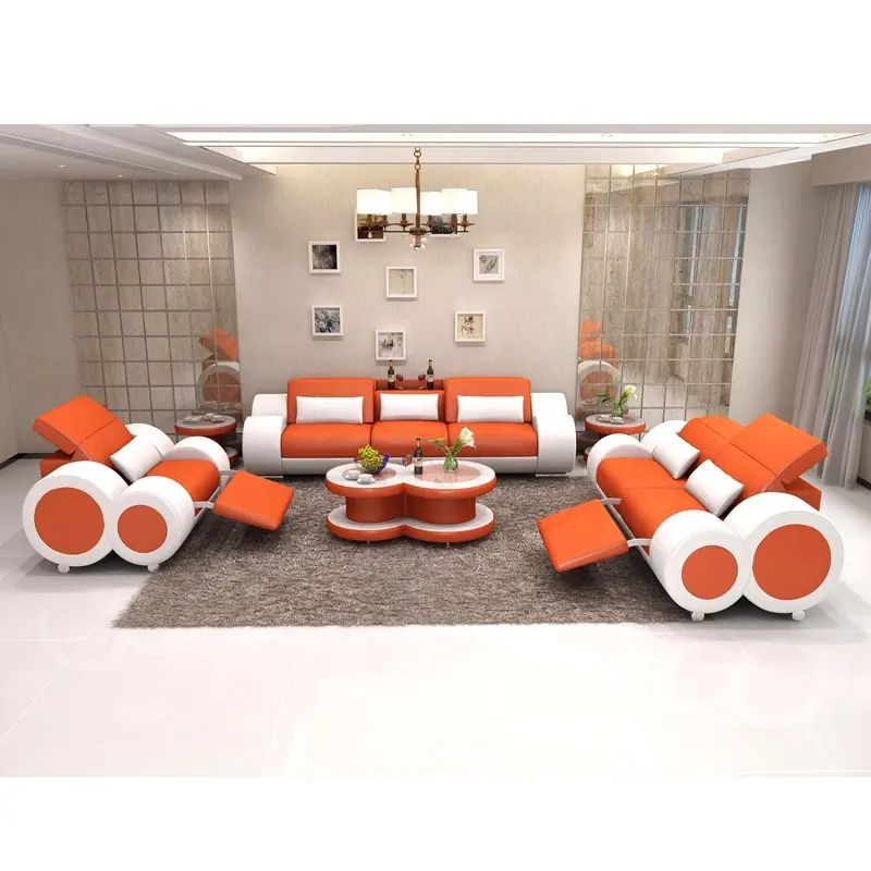 Conjunto de muebles de diseño moderno, sofás reclinables de Color naranja para sala de estar