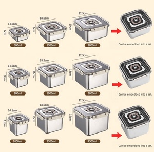 大型方形不锈钢不粘厨房饭盒带盖子的密闭冰箱容器，用于户外食品储存套装 - Product Image 3