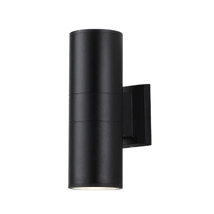 Lampada da esterno moderna per veranda con cilindro in alluminio nero opaco e rivestimento in vetro temperato applique da parete impermeabile