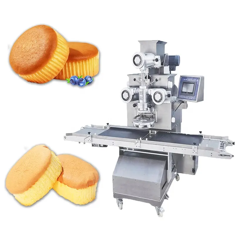 Linha de produção de bolo de esponja totalmente automática, pequena máquina de venda de cupcake multifunções