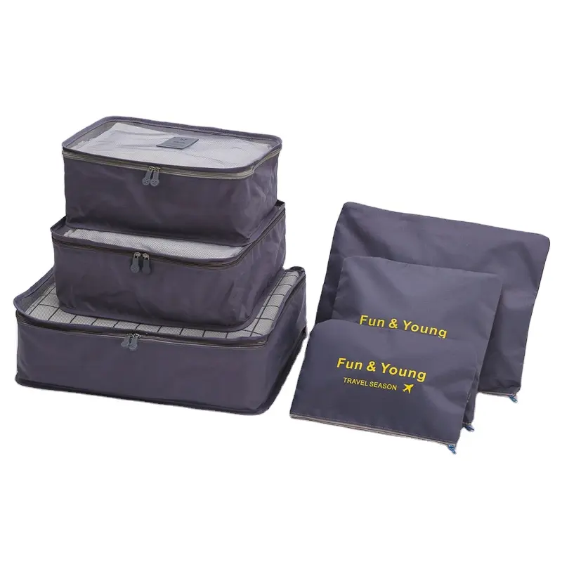 Waterproof Polyetser/Nylon 6Pcs Compression Luggage Organizers Travel Bag Personal Packing Cubes Wholesale Travel Bag Organizer