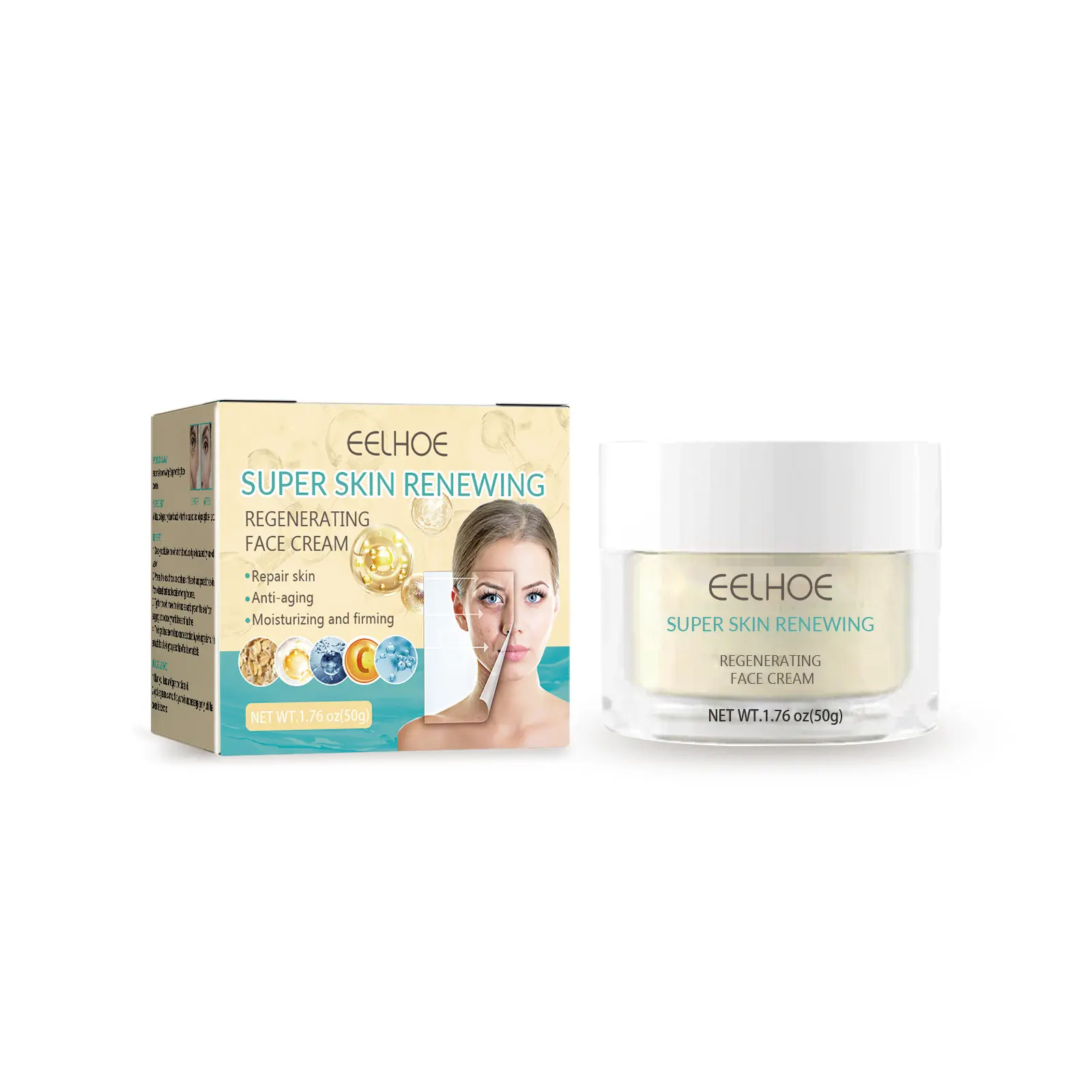 Eelhoe creme facial super resistente, creme regenerador de pele, hidratante, anti-envelhecimento, para pele brilhante