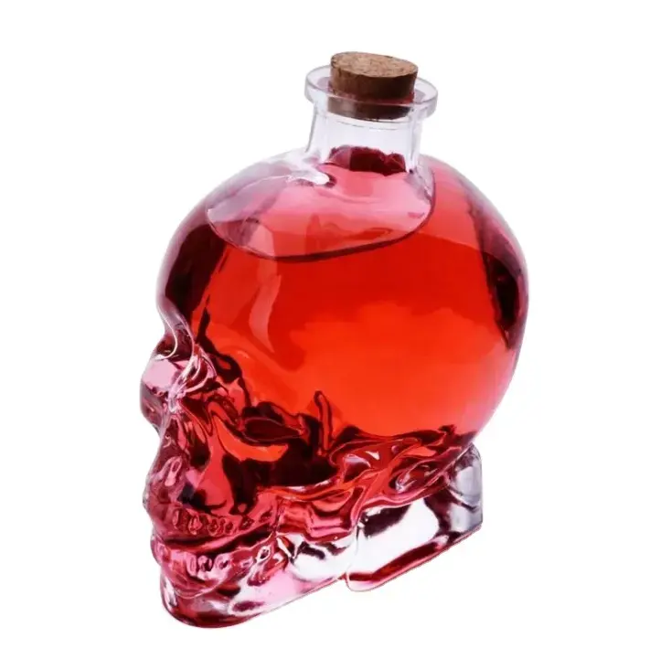 Venta al por mayor, botella creativa con cabeza de Calavera, bebidas alcohólicas vacías, botella de vidrio con Calavera, botellas de vidrio para licor de whisky