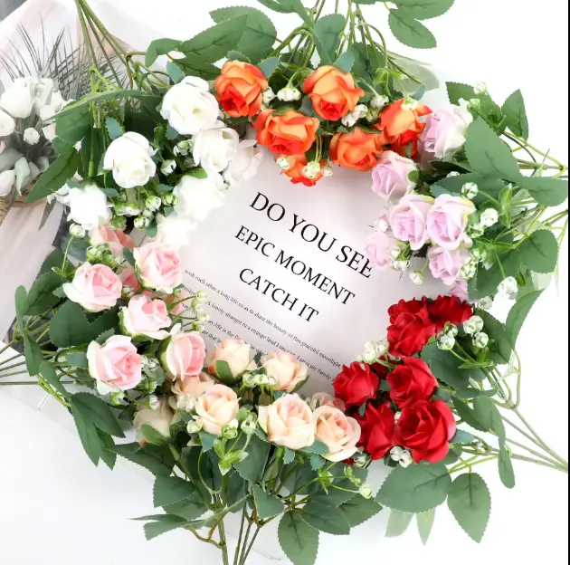 Buquê de flores artificiais para casamento, buquê de rosas nórdicas e vento, decoração de casa, flores falsas, flores de plástico