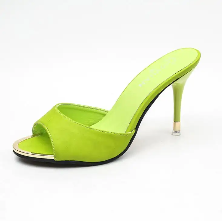 Sh11004a-sandalias de verano para mujer, zapatillas femeninas de color verde claro, con tacón fino sexy