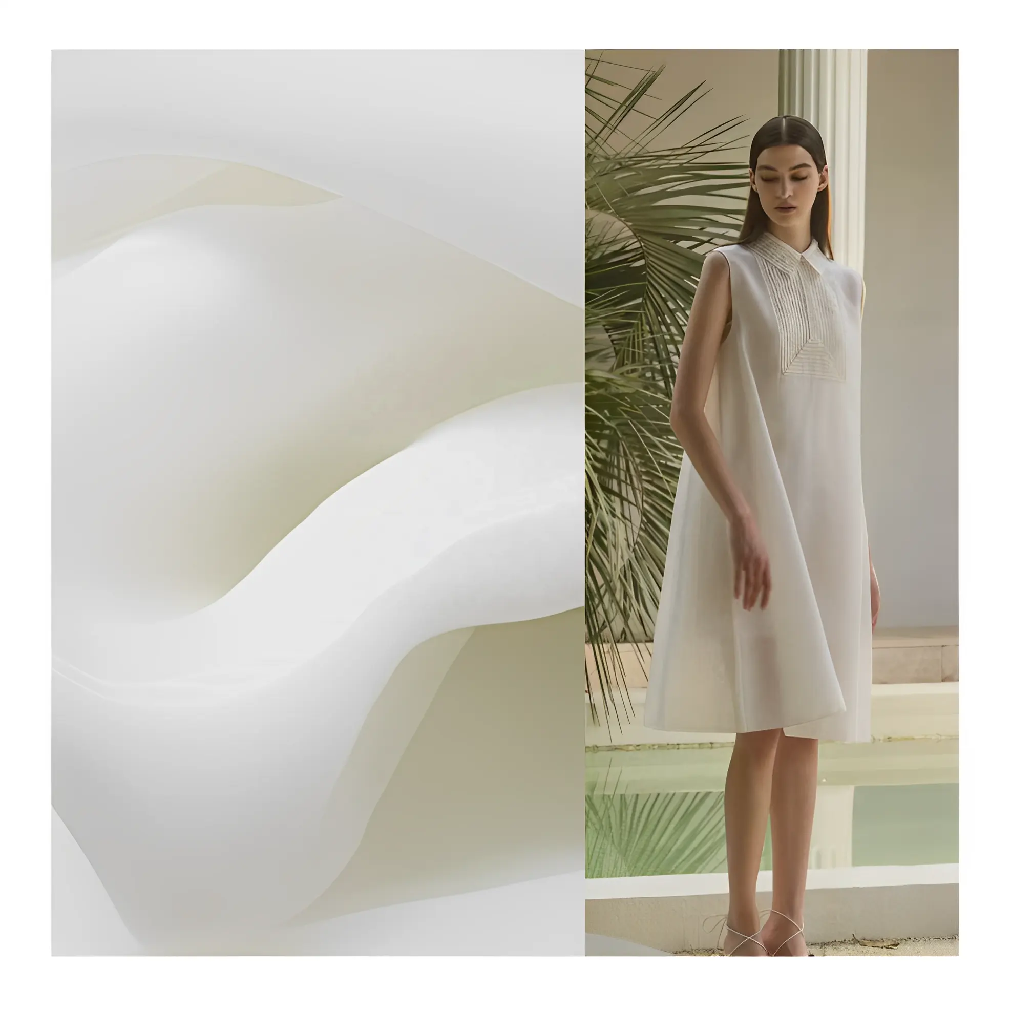Tela de organza con sensación de mano suave blanca de alta calidad para vestidos de noche vestido formal elegante