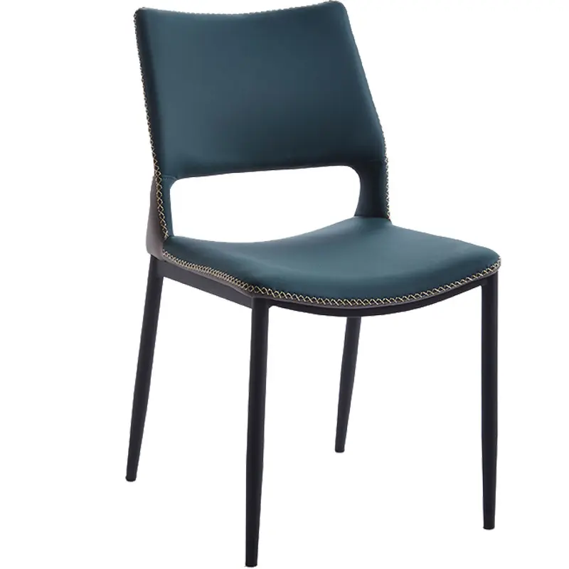 Cadeiras estofadas de couro sintético ecológico para sala de jantar, cadeiras com pontas superiores e encosto curvo aberto, pernas de metal