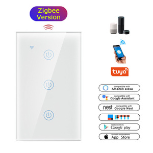 LEDEAST DS-124-3 Zigbee умная стеклянная панель сенсорный выключатель света 3 Gang с поддержкой Alexa и Google Home - Product Image 1