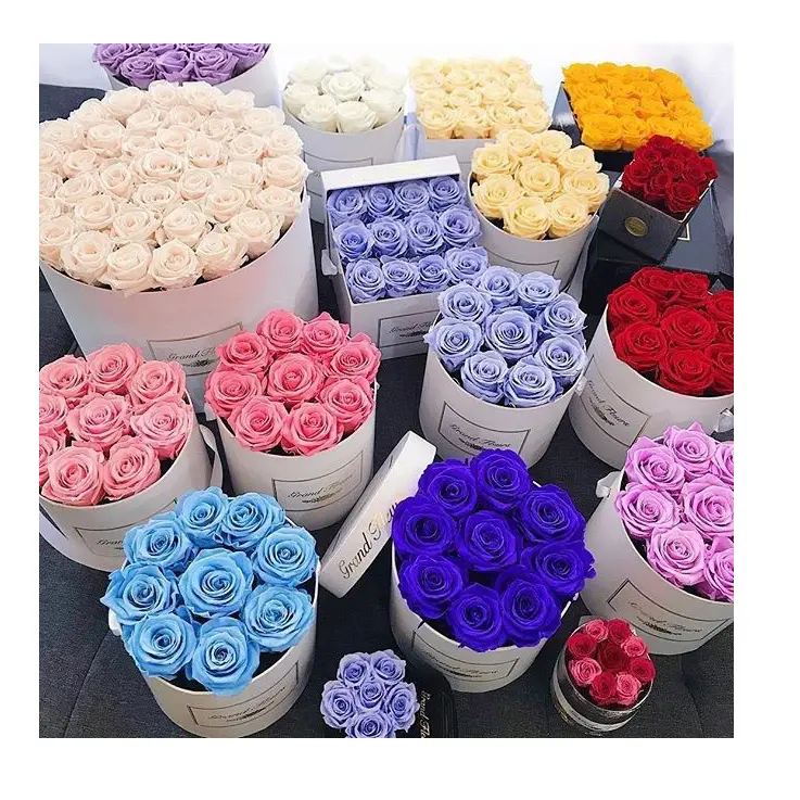 Flores de Corazon กล่องของขวัญกุหลาบวาเลนไทน์กล่องกระดาษเคลือบด้านทรงกลม