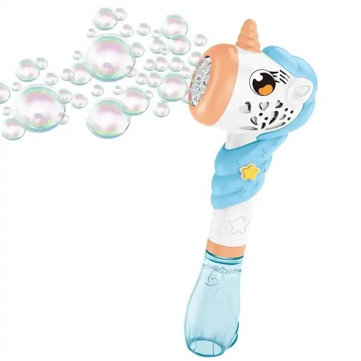 2023 Summer Outdoor Plastic Light Up Bubble Machine Unicorn Handheld Electric Blowing Bubble Wand bambini Kids Bubble Toys CPC