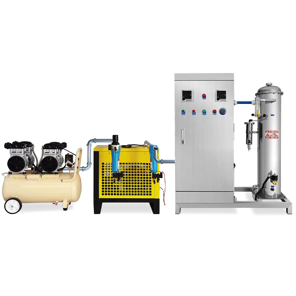 Secador de refrigeración Qlozone compresor de aire combi generador de ozono 150g purificación de aire industrial tratamiento de agua máquina de ozono
