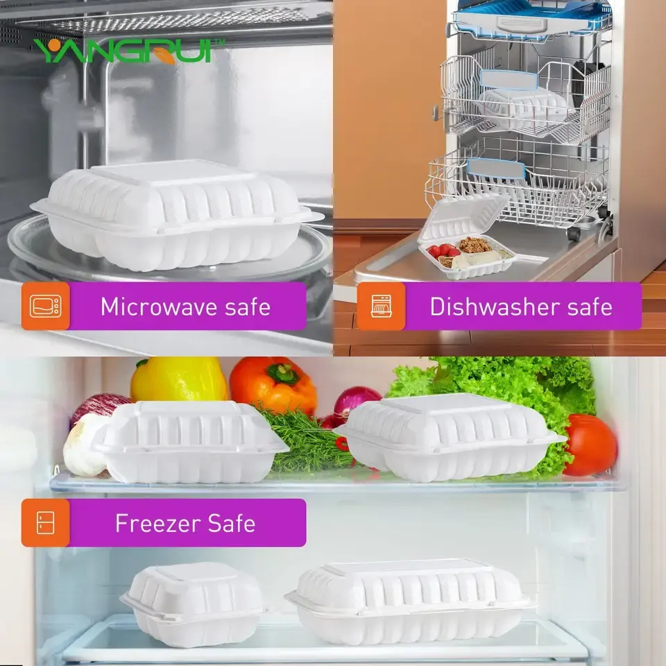 Microwavable Food Grade To Go Lunch Container Restaurant Mfpp Clamshell Take Away Boxes