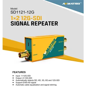 AVMATRIX SD1121 12G1 in 2 out SDIリピーターHD3G 6G4K信号分配器SDIビデオスプリッタースイッチャー - Product Image 2