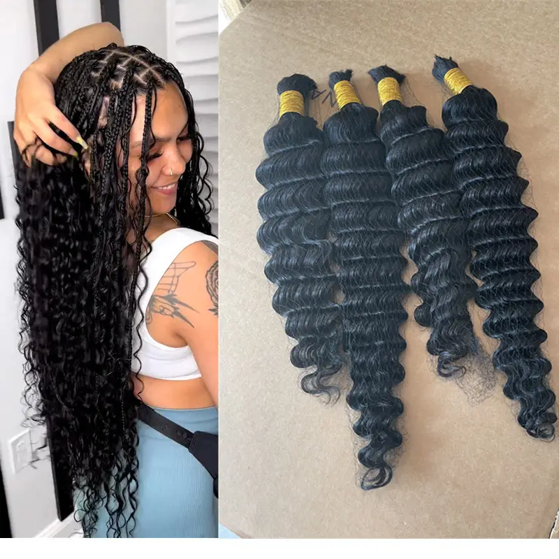 Cabelo humano em massa onda profunda para trança boho onda trança crespo torção extensões de cabelo pacote boho praia onda deusa tranças