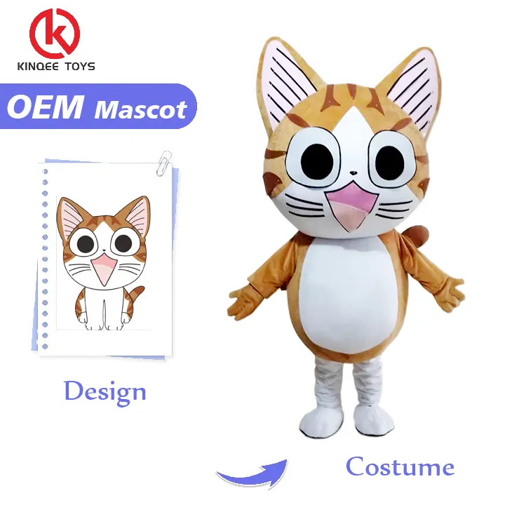 Kinqee personalizado comercial Cosplay gato mascota publicidad fiesta Animal dibujos animados personaje personalizado disfraz niños adultos