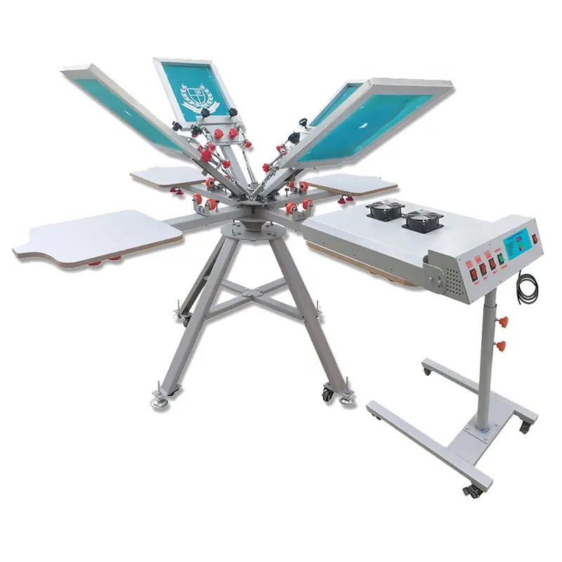 Impresora de pantalla de seda de pulpo rotativa de camisetas manuales de 4 estaciones de 4 colores de fábrica