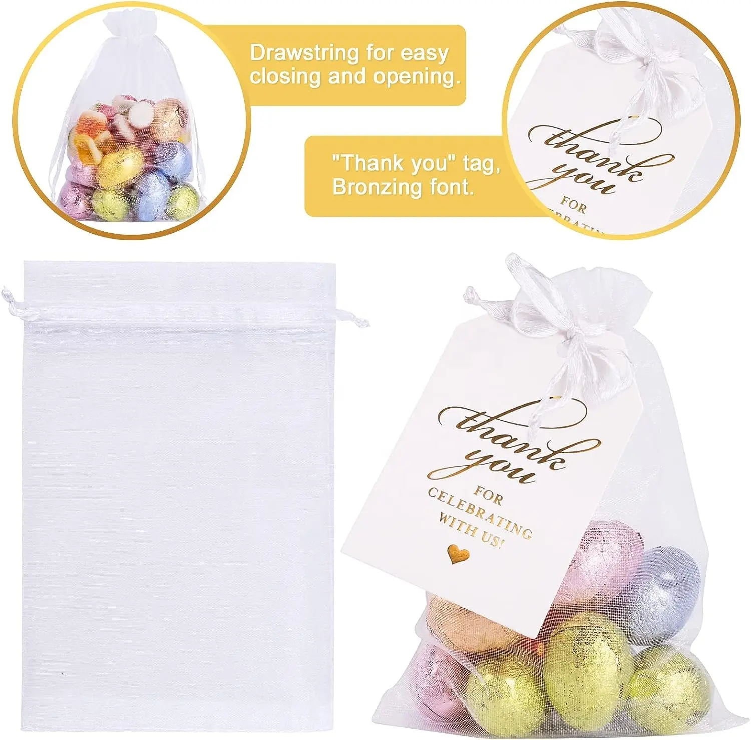 custom packaging logo White High Quality Drawstring gift bag Promotional  Christmas Gifts Candy organza bags wholesale