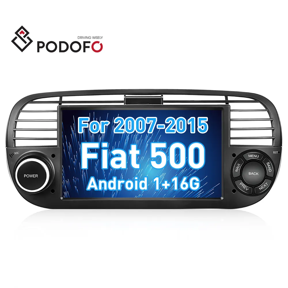Podofo 2 Din 7 ''Android Autoradio stéréo Navigation GPS Wifi BT FM RDS avec Canbus pour Fiat 500 2007-2015 noir/blanc