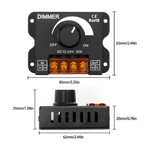 Atenuador de tira de luz LED DC 12V24V 30A Controlador PWM Ajuste el brillo a través de la perilla con función de interruptor ONOff - Product Image 5