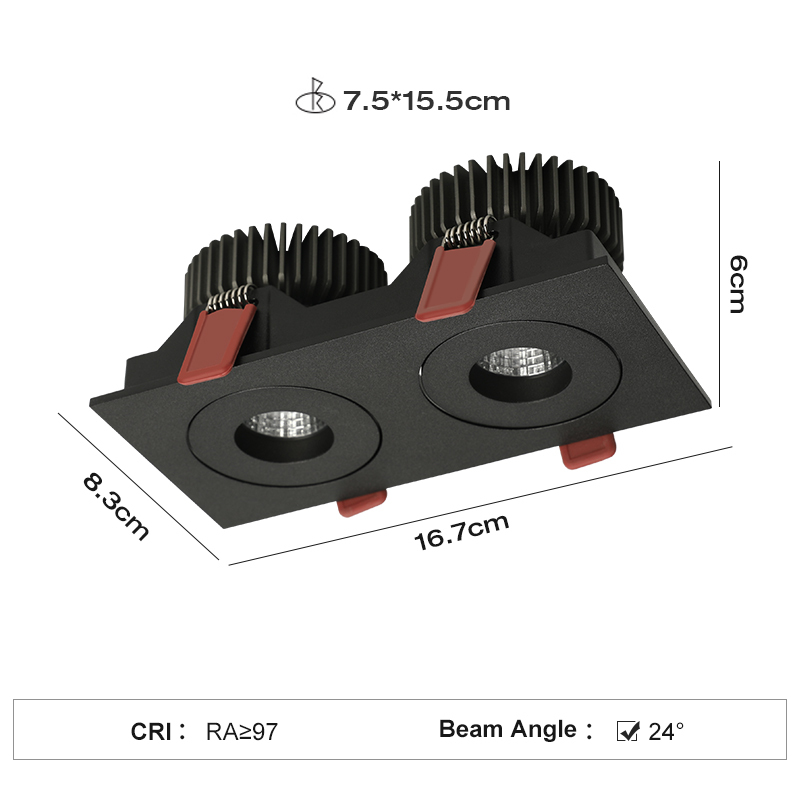 BQ42B2/2*8W 3000K Negro 24° 75*155MM