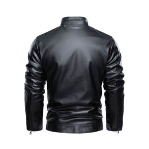 جاكيتات جلدية رجالية للربيع والخريف مخصصة حسب الطلب، بيع مباشر من المصنع، جاكيت جلد صناعي نحيف مع تطريز - Product Image 3