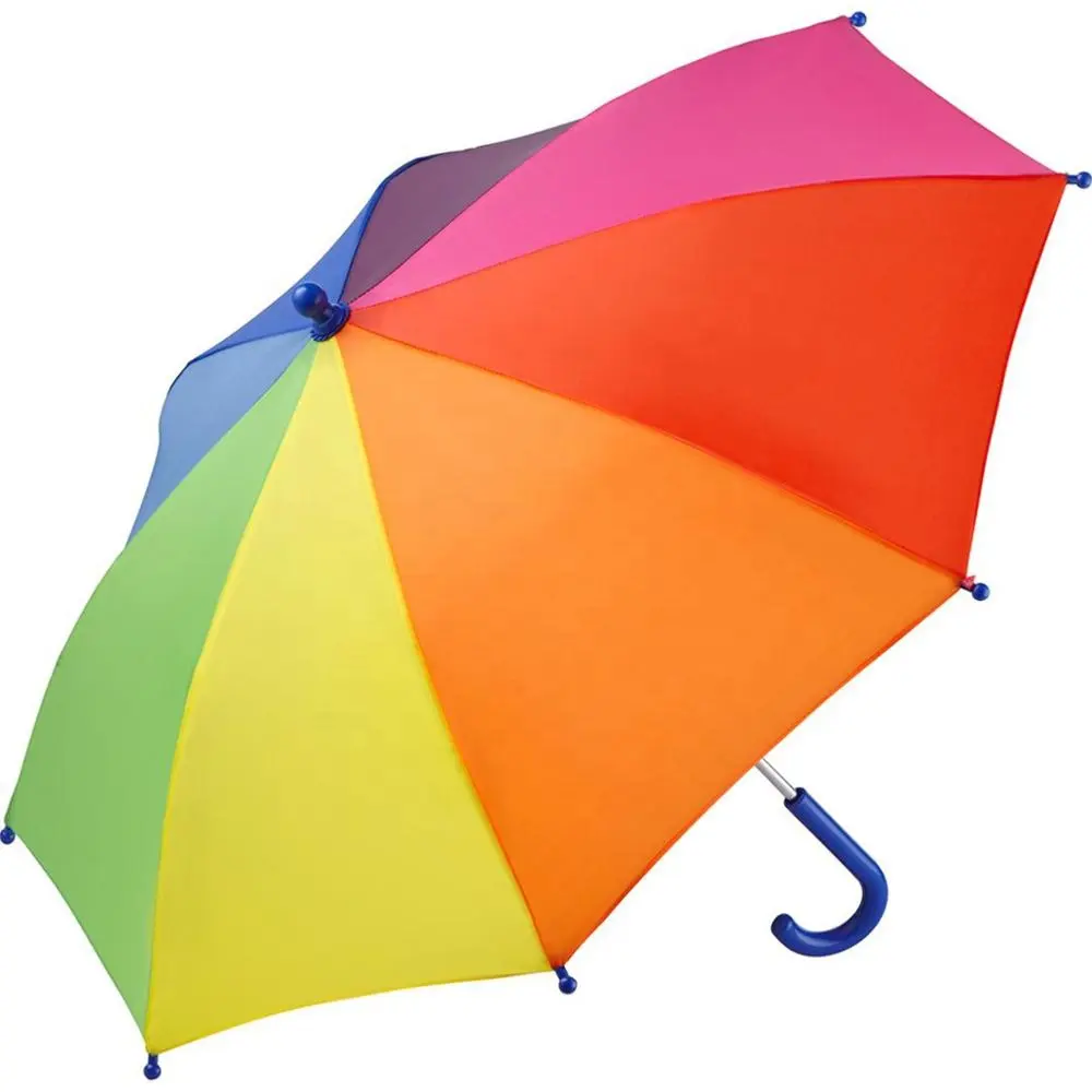 Venta al por mayor de dibujos animados de Color de arco iris la cubierta de seguridad de plástico corredor impermeable de la lluvia niños paraguas