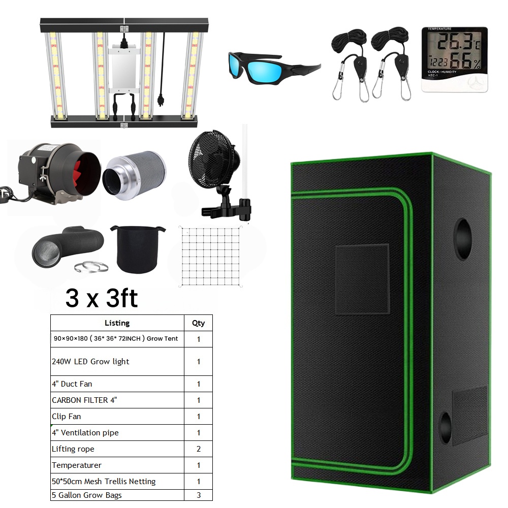 3x3 tent kit+240W grow light+duct fan
