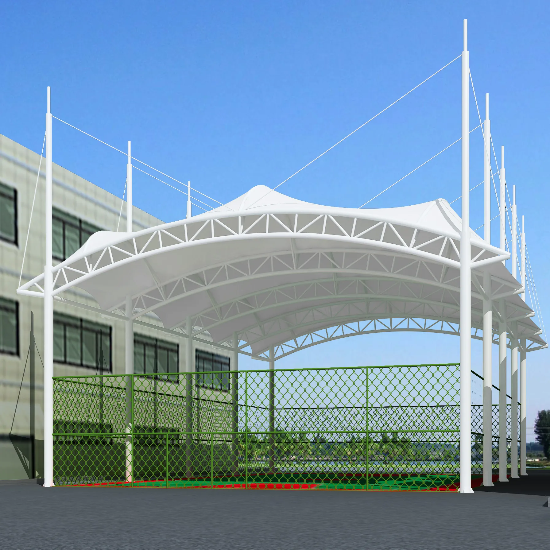 Fabrika fiyat İyi kalite çelik uzay kafes çatı tenis kortu basketbol sahası çekme membran yapısı