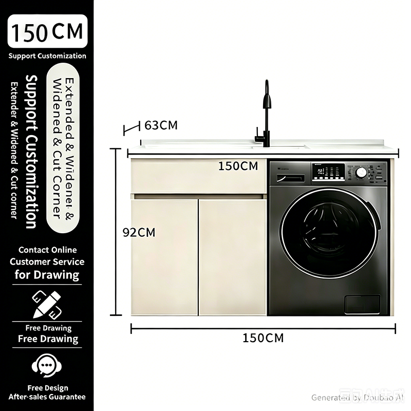 Mueble de 150 cm + Lavabo Integrado de Piedra de Cuarzo