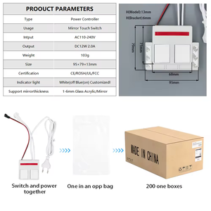 Sensor de atenuación táctil dual LED inteligente con fuente de alimentación incorporada Control de 24W de color simple/tres con función de desempañado - Product Image 4