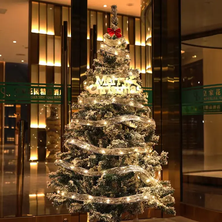 Décorations de sapin de Noël Ruban d'or éclairé Arbre de Noël avec lumières de ruban de sapin de Noël alimentées par USB à piles