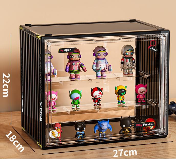 Caja expositora de figuras adhesivas negra transparente
