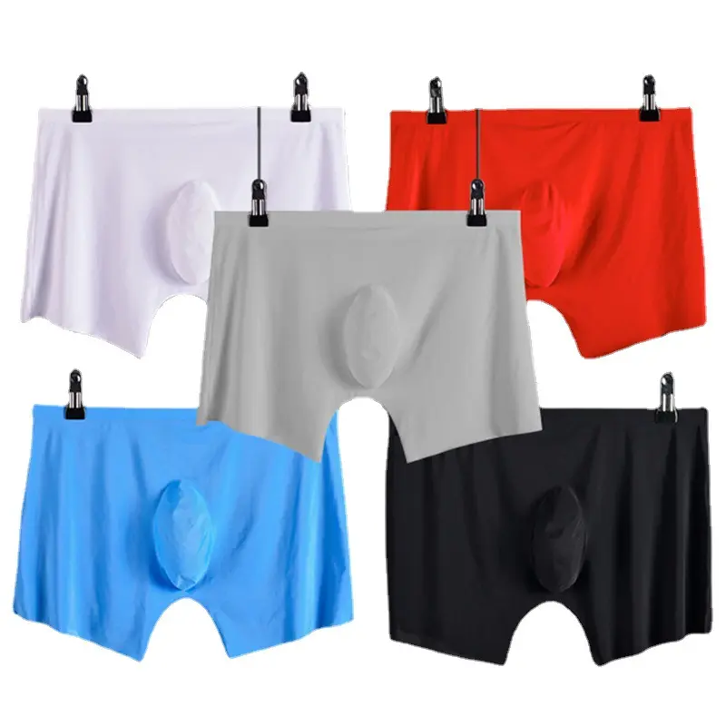 Boxers pour hommes, sous-vêtements de haute qualité, doux, respirant, Sexy, coffre avec pénis, grand coq, soie glacée, Logo personnalisé, Boxer pour hommes