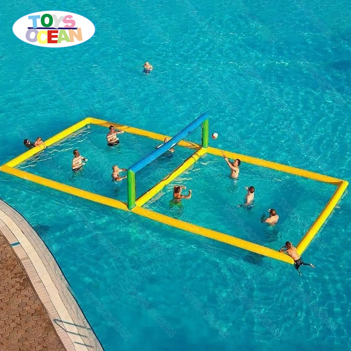 Quadra inflável de voleibol aquático em PVC personalizada de fábrica, jogo inflável para adultos, jogo esportivo de campo de voleibol para piscina