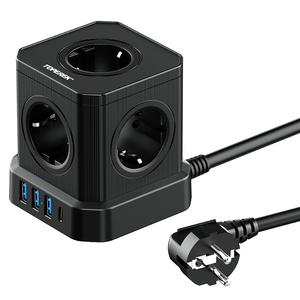 Regleta de viaje con enchufe de extensión inteligente, Protector Universal contra sobretensiones, 5 salidas, USB-C - Product Image 4