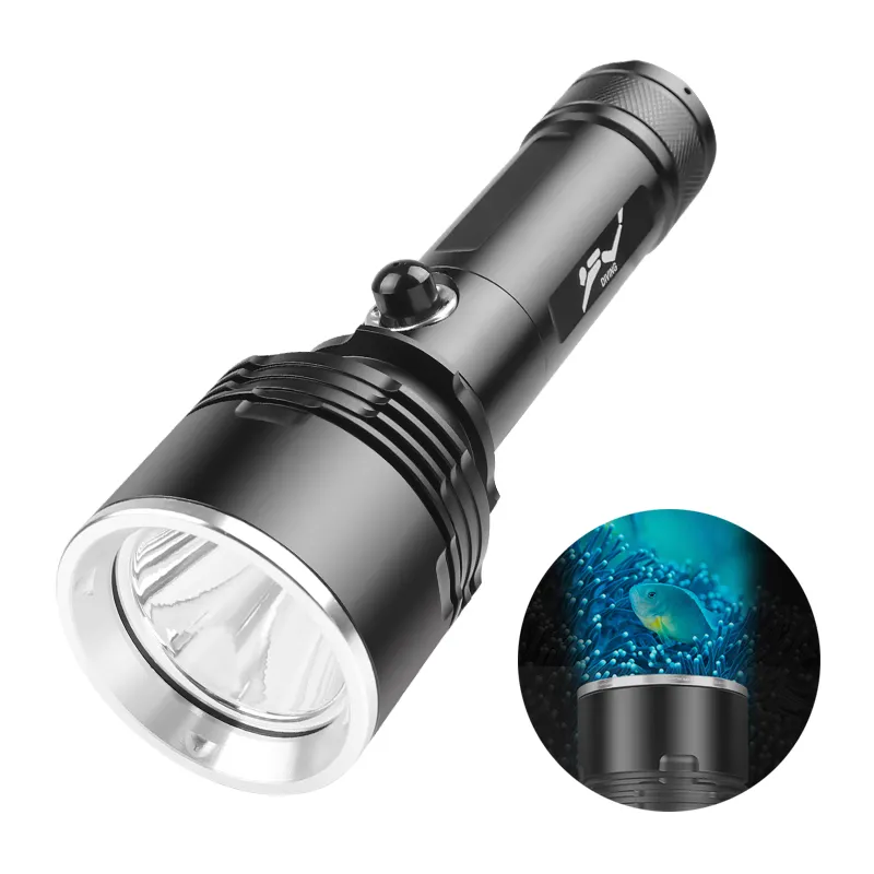 Diving Lights 3000 Lumens Scuba Underwater Flashlight XHP70 LED IPX8 Waterproof Diving Flashlight Anti-Slip Wristband for Diver