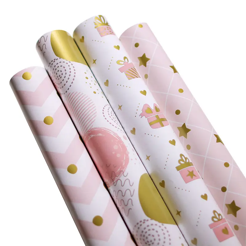 Yohpack Shinny Copper Paper Metal Soft Pink Cute Printing Gold confezione regalo di compleanno di san valentino carta da imballaggio