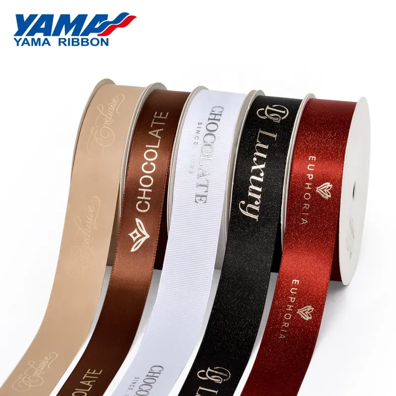 YAMA Fabrik OEM Custom Größen Marke Logo Kunstwerk Gedruckt Satin Ripsband Angepasst Band