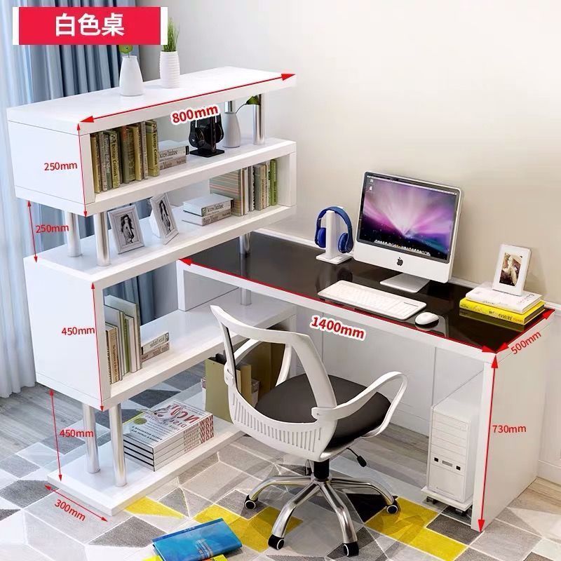 โต๊ะกระจก 140 ซม. + ชั้นวางหนังสือ 80 ซม. 4 ชั้น