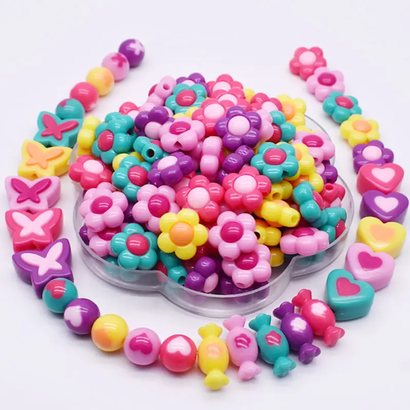 Cuentas acrílicas de Color caramelo para fabricación de joyas, cuentas espaciadoras sueltas de acrílico redondas, con forma de flor, mariposa, corazón, dulces, DIY