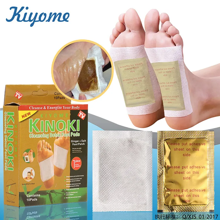 Kinomi-almohadillas de limpieza para pies, 10 Uds. Kinoki Gold, polvo de jengibre y sal, desintoxicación Premium, hierbas orgánicas