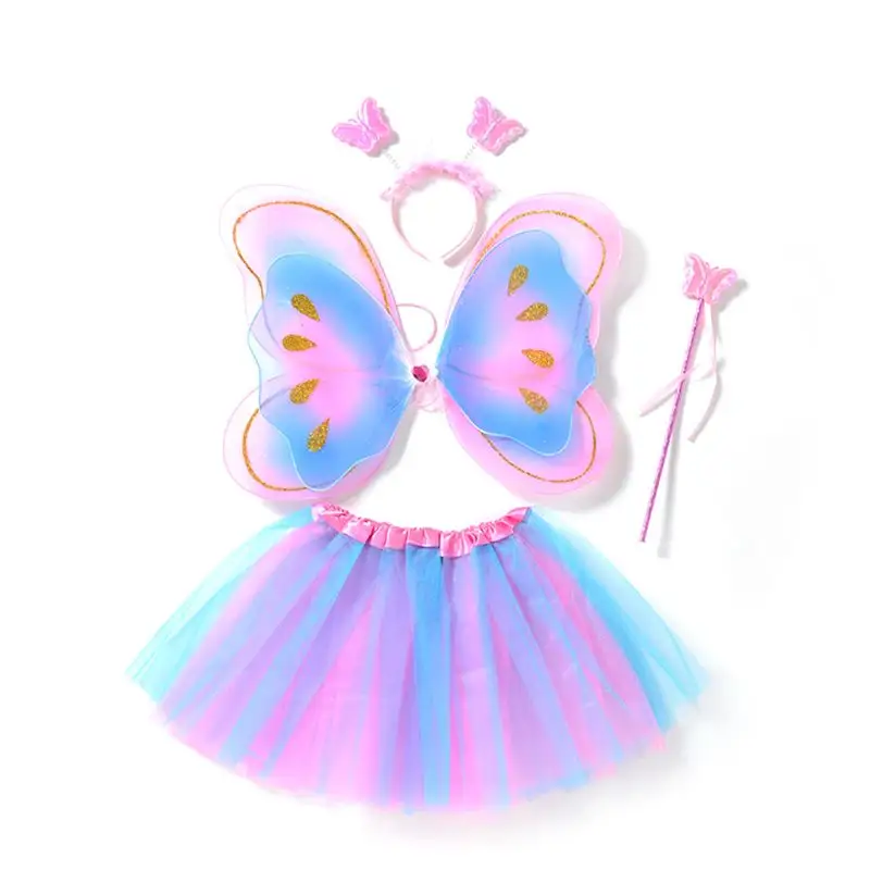 Розовый костюм для косплея Детские платья для девочек праздничное платье Эльфийская Фея костюм с крыльями и палкой