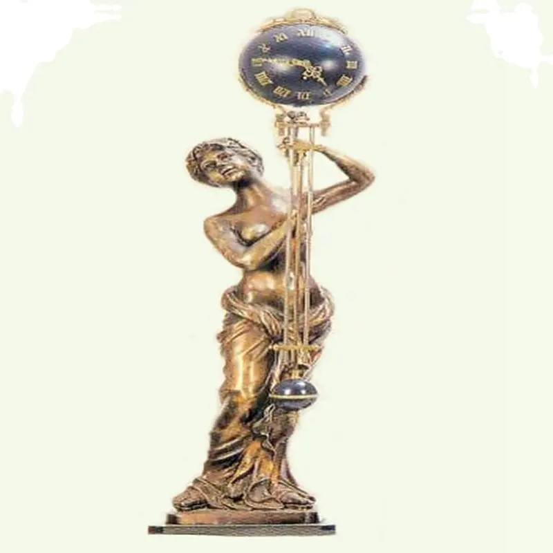 Grand 17e américain antique laiton Naked Girl Statues Cobalt Blue ball mouvement mécanique Swing PendulumTable/Étagère Horloge/Montre