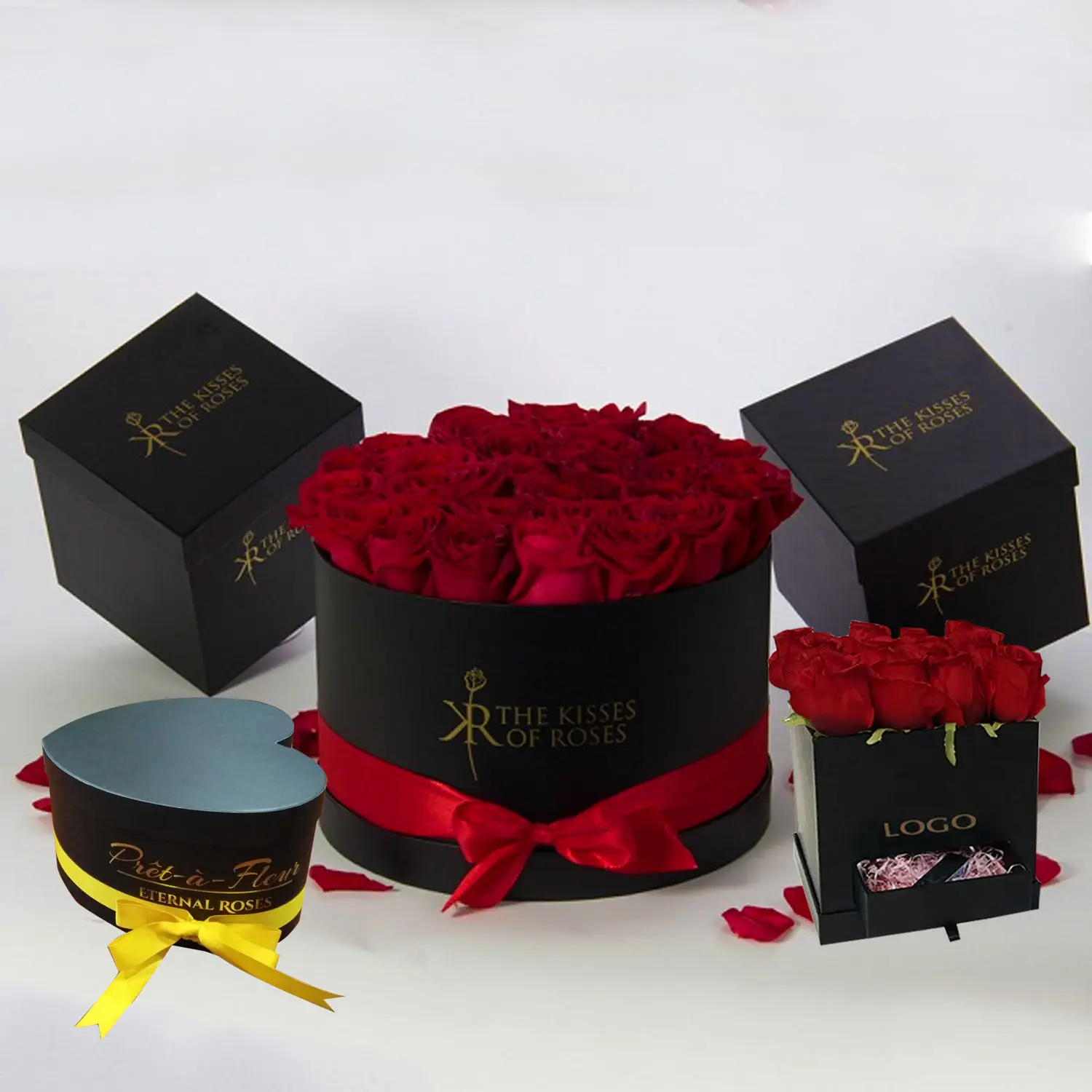 Boîte d'emballage cadeau de luxe à deux couches fleur rose coeur boîtes à fleurs personnalisées je t'aime avec tiroirs